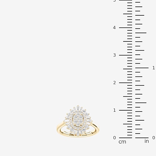 (F / Si2) Womens 1 CT. T.W. Lab Grown White Diamond 14K Gold Over Silver Halo Cocktail Ring