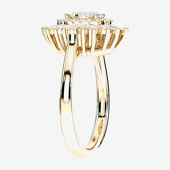 (F / Si2) Womens 1 CT. T.W. Lab Grown White Diamond 14K Gold Over Silver Halo Cocktail Ring