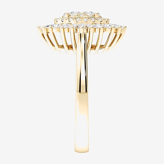 (F / Si2) Womens 1 CT. T.W. Lab Grown White Diamond 14K Gold Over Silver Halo Cocktail Ring