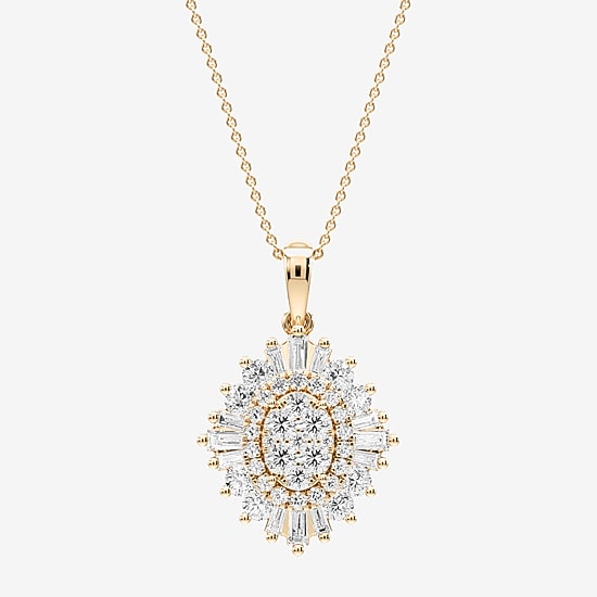 (F / Si2) Womens 1 CT. T.W. Lab Grown White Diamond 14K Gold Over Silver 18 Inch Pendant Necklace