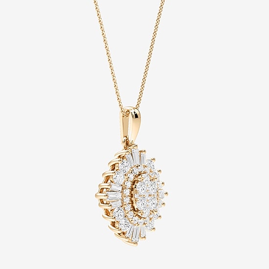 (F / Si2) Womens 1 CT. T.W. Lab Grown White Diamond 14K Gold Over Silver 18 Inch Pendant Necklace