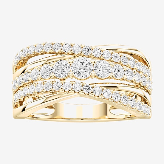(F / Si2) Womens 3MM 1 CT. T.W. Lab Grown White Diamond 14K Gold Over Silver Band