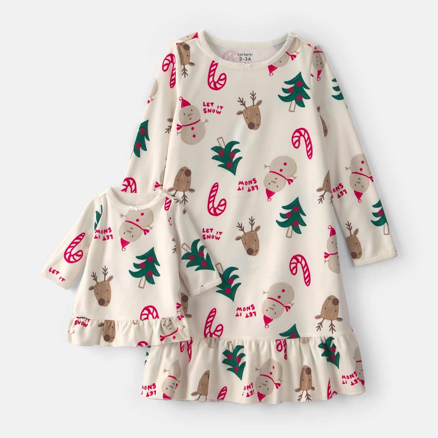 Carter's Little & Big Kid Girls Fleece Crew Neck Long Sleeve 2-pc. Nightgown