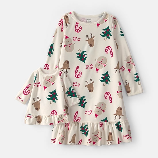 Carter's Little & Big Kid Girls Fleece Crew Neck Long Sleeve 2-pc. Nightgown