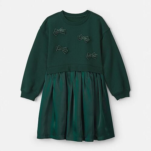 Carter's Little & Big Kid Girls Long Sleeve Bows Sweatshirt Dress In Green