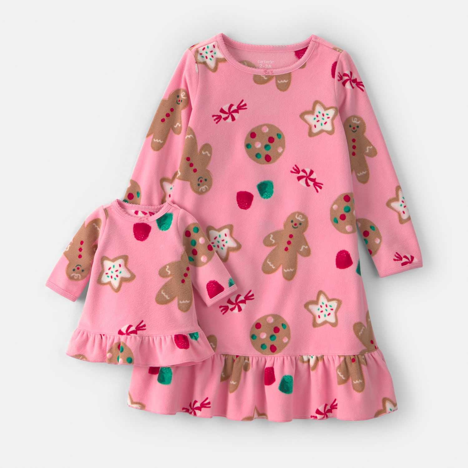 Carter's Family Matching Little & Big Kid Girls Fleece Crew Neck Long Sleeve 2-pc. Nightgown