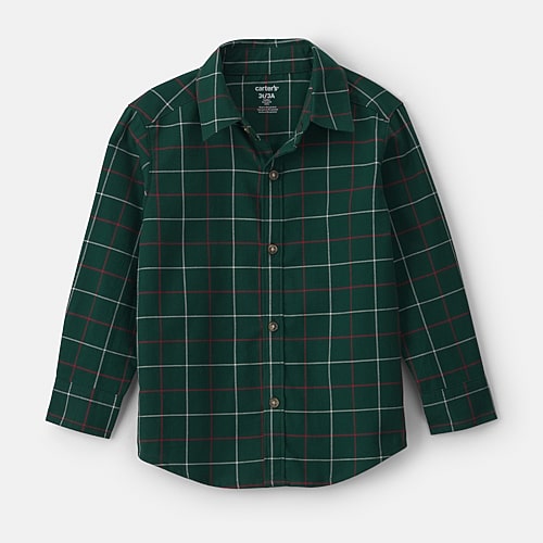 Carter's Babies' Toddler Boys Long Sleeve Cuffed Regular Fit Button-down Shirt In Green