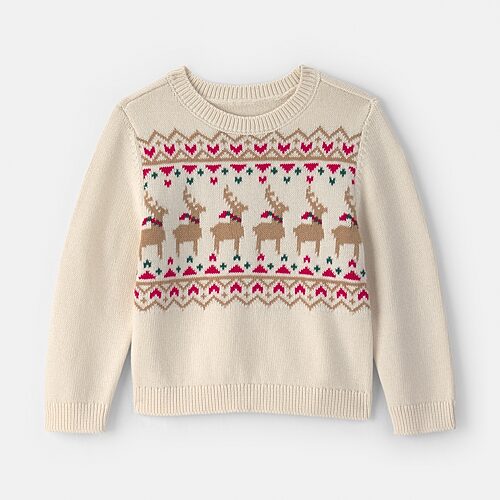 Carter's Babies' Toddler Girls Holiday Crew Neck Long Sleeve Pullover Sweater In White