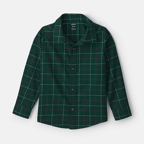 Carter's Little & Big Kid Boys Long Sleeve Cuffed Regular Fit Button-down Shirt In Green