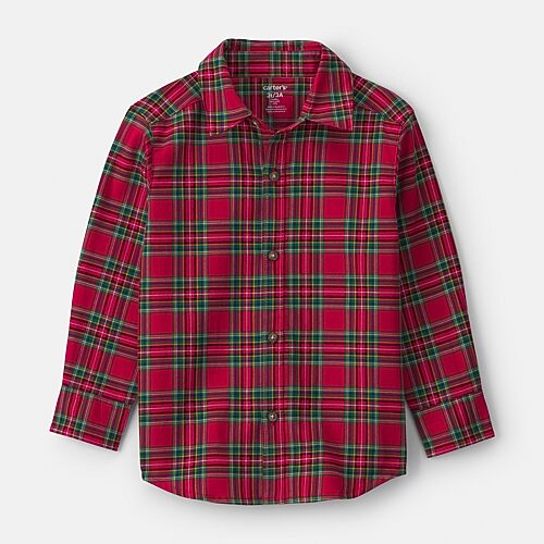 Carter's Babies' Toddler Boys Long Sleeve Cuffed Regular Fit Button-down Shirt In Red
