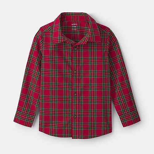 Carter's Little & Big Kid Boys Long Sleeve Cuffed Regular Fit Button-down Shirt In Red