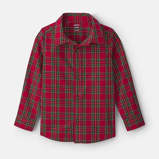 Carter's Little & Big Kid Boys Long Sleeve Cuffed Regular Fit Button-Down Shirt