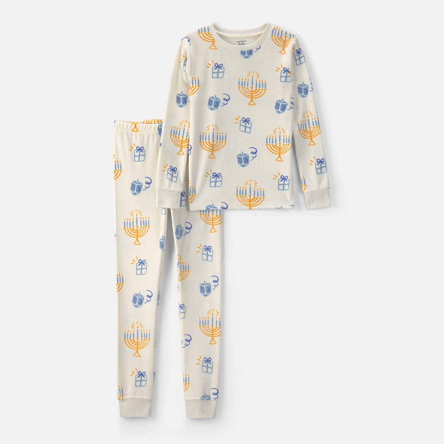 Carter's Hanukkah Little & Big Kid Unisex Velour Crew Neck Long Sleeve 2-pc. Pajama Set