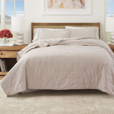 Linery Solid Dot-Stitched Easy Care Quilt Set