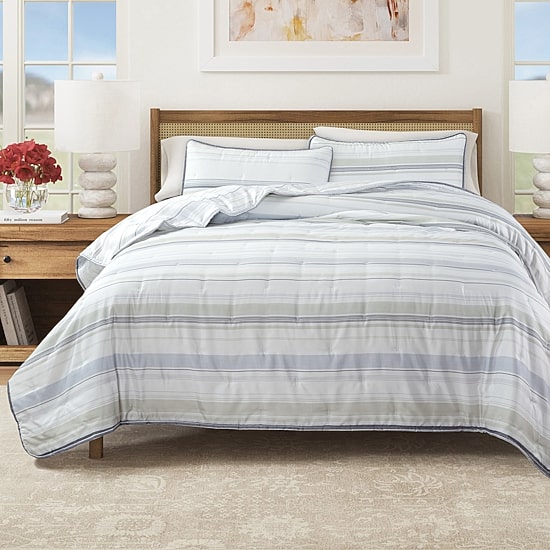 Linery Solid Dot-Stitched Easy Care Quilt Set