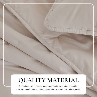 Linery Solid Dot-Stitched Easy Care Quilt Set