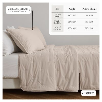 Linery Solid Dot-Stitched Easy Care Quilt Set