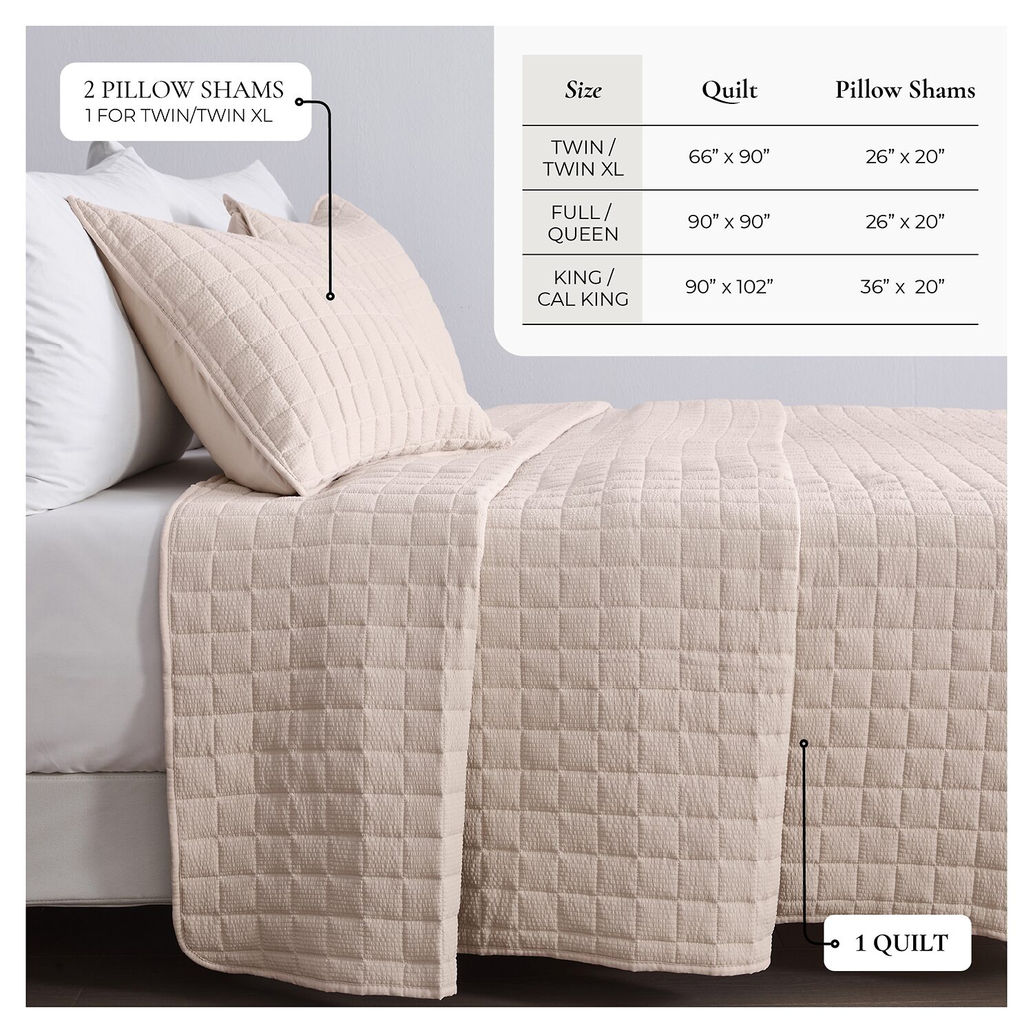 Linery Seersucker Box-Stitched Easy Care Quilt Set