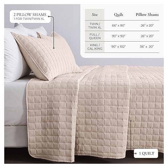 Linery Seersucker Box-Stitched Easy Care Quilt Set