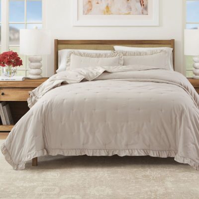 Linery Dot-Stitched Ruffled Easy Care Quilt Set