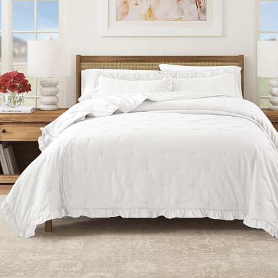 Linery Dot-Stitched Ruffled Easy Care Quilt Set