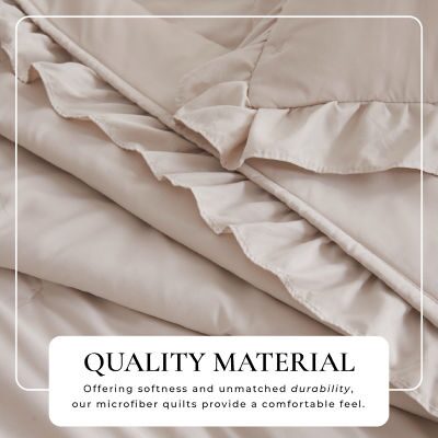 Linery Dot-Stitched Ruffled Easy Care Quilt Set