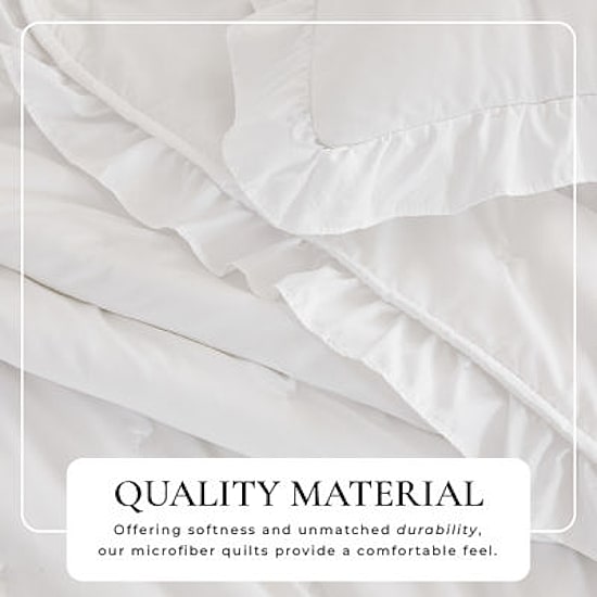 Linery Dot-Stitched Ruffled Easy Care Quilt Set