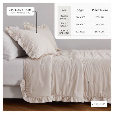 Linery Dot-Stitched Ruffled Easy Care Quilt Set