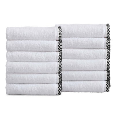 Linery Cotton And Decorative Bordered Washcloth 12-pc. Quick Dry Bath Towel Set