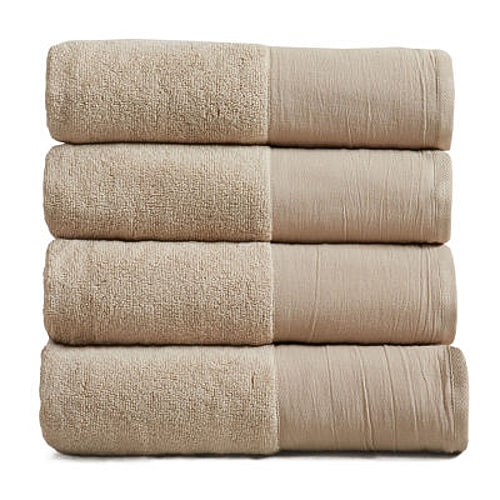 Linery Ultra-soft Cotton And Linen-like Bordered 4-pc. Quick Dry Bath Towel Set In Brown
