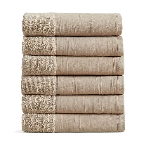 Linery Ultra-soft Cotton And Linen-like Bordered 6-pc. Quick Dry Bath Towel Set In Brown