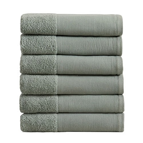 Linery Ultra-soft Cotton And Linen-like Bordered 6-pc. Quick Dry Bath Towel Set In Green