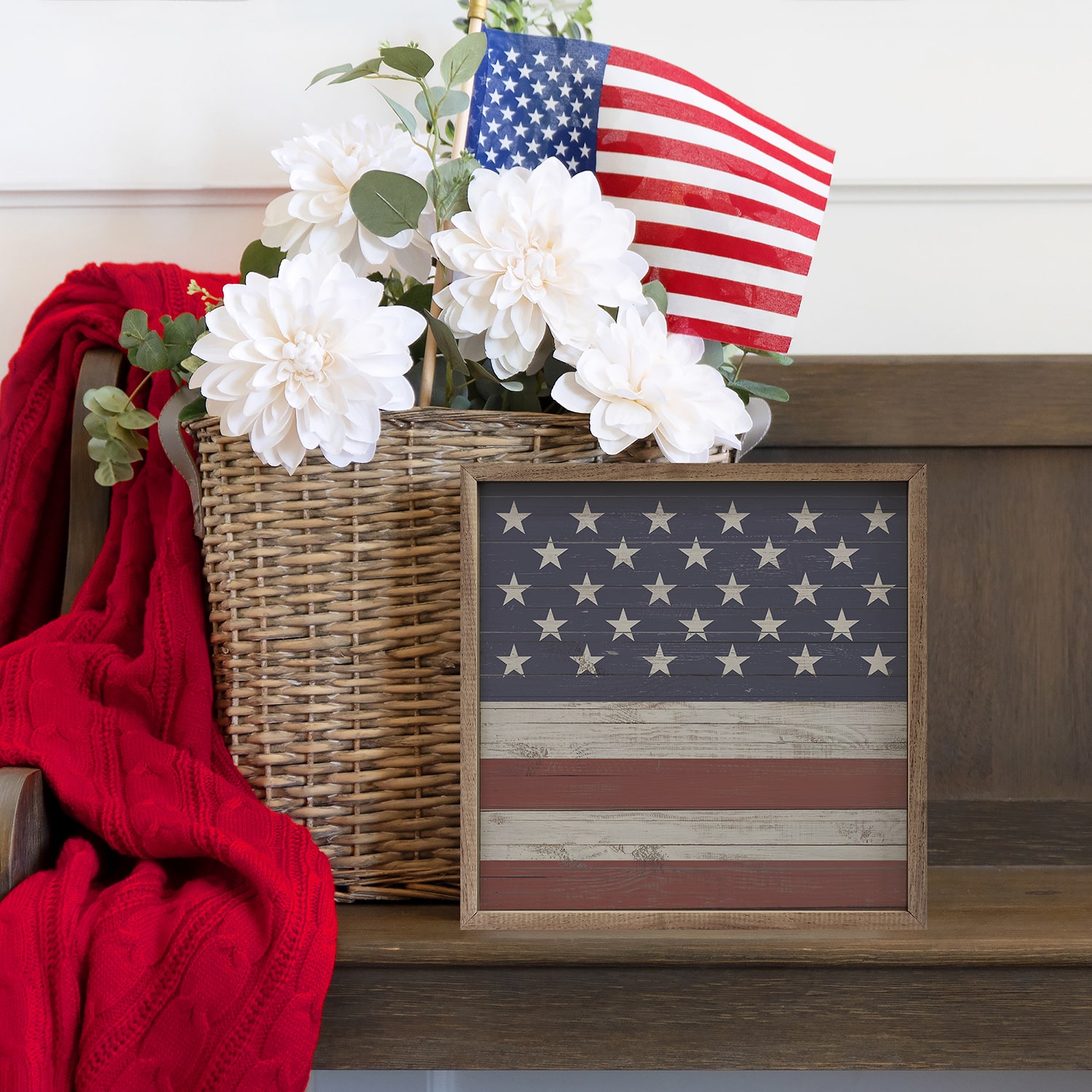 Kendrick Home Framed Square Flag Wood Wall Art