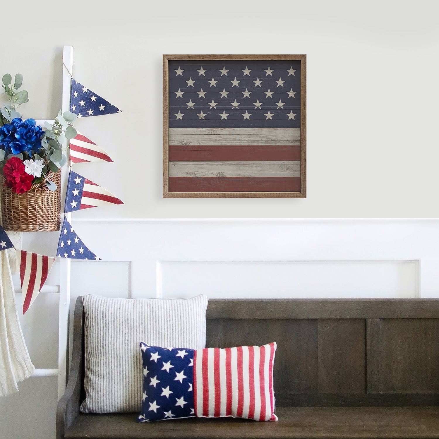 Kendrick Home Framed Square Flag Wood Wall Art