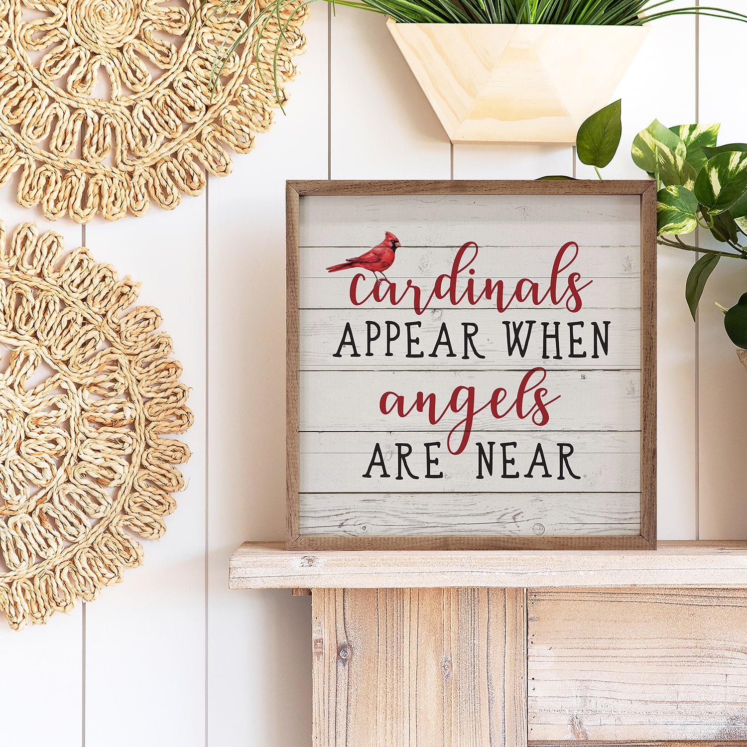 Kendrick Home Framed Cardinals Appear Wood Wall Art
