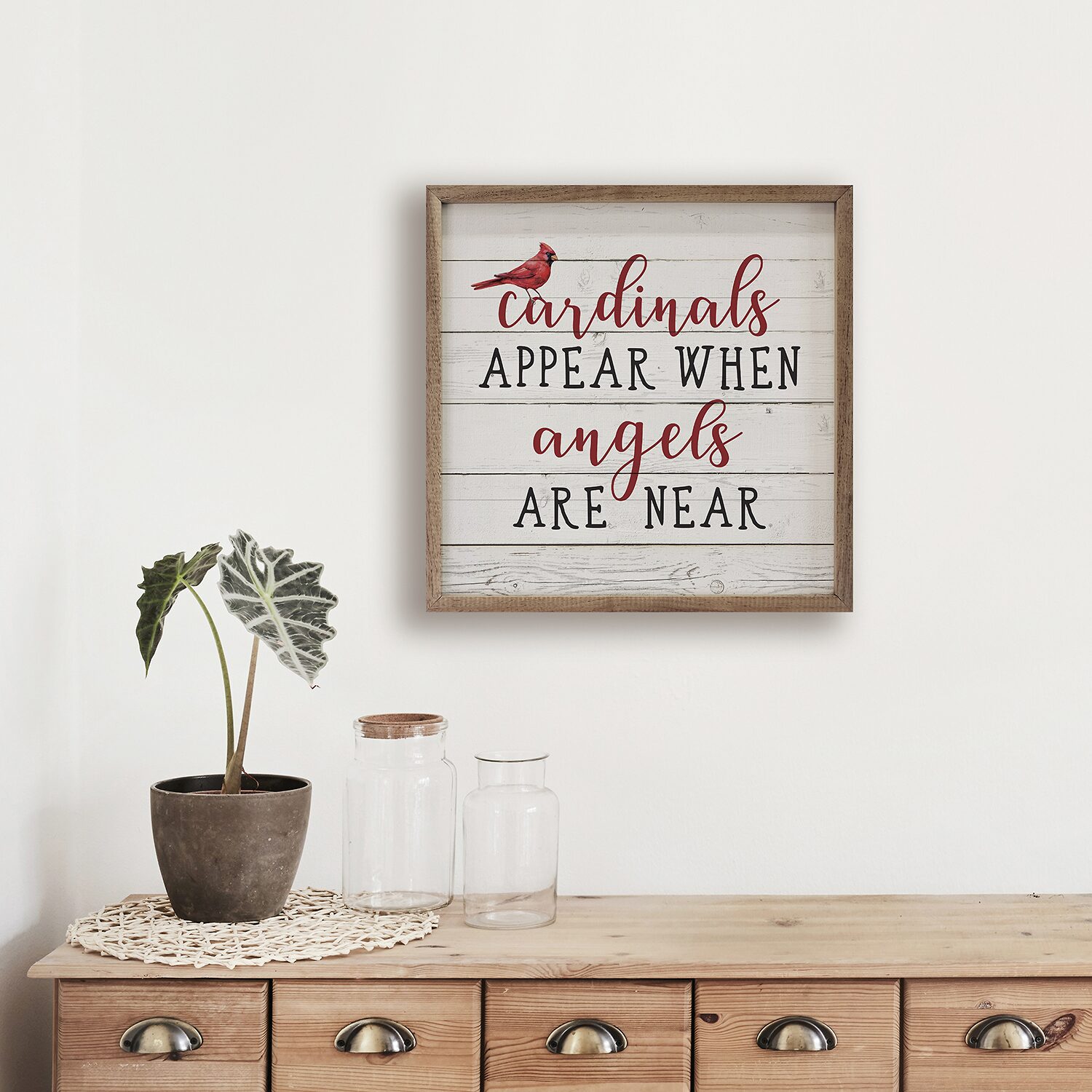 Kendrick Home Framed Cardinals Appear Wood Wall Art