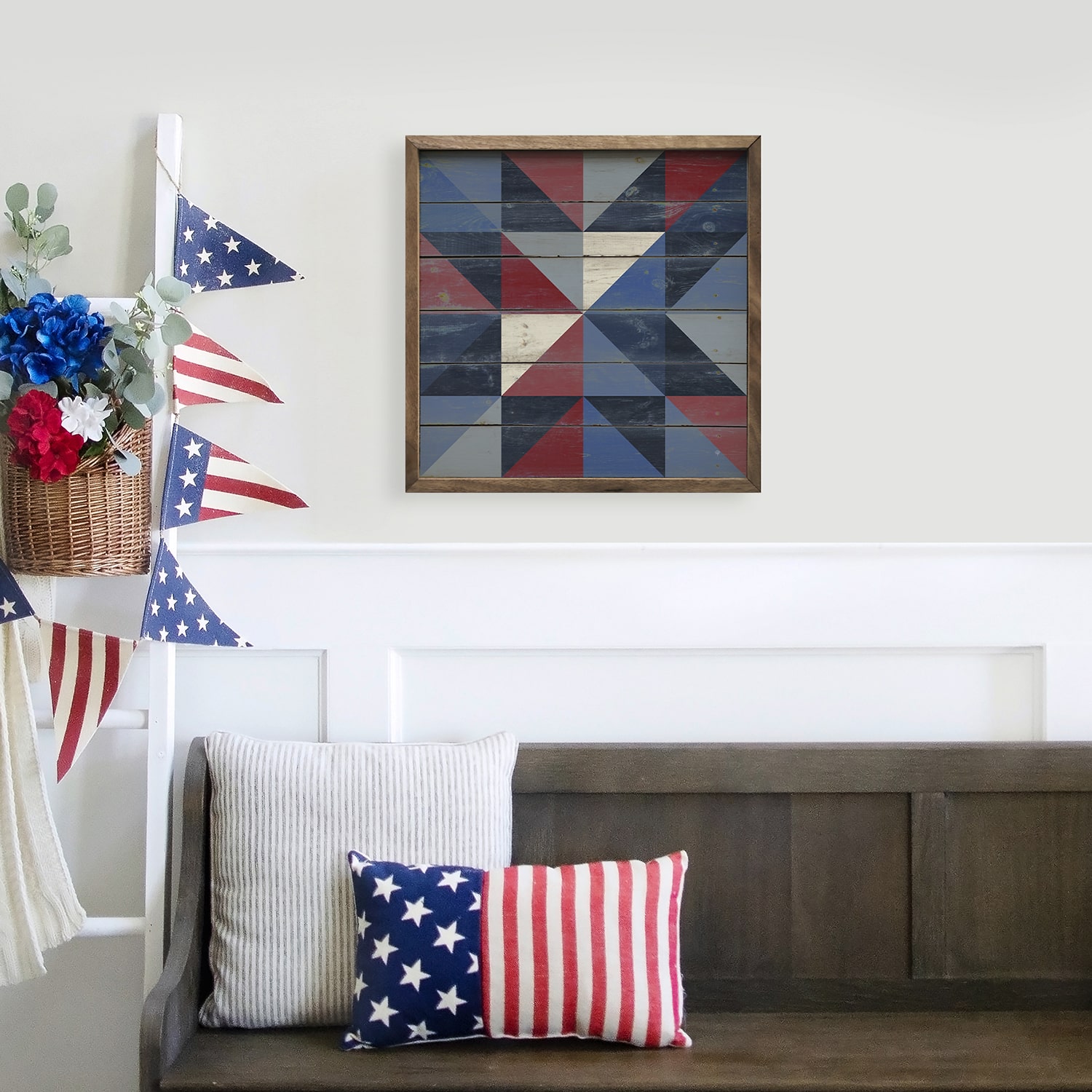 Kendrick Home Framed Quilt Star Wood Wall Art