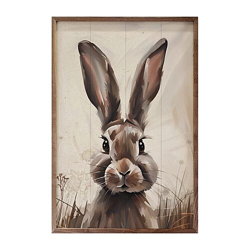 Kendrick Home Framed Brown Rabbit Wood Wall Art, One Size, Beige