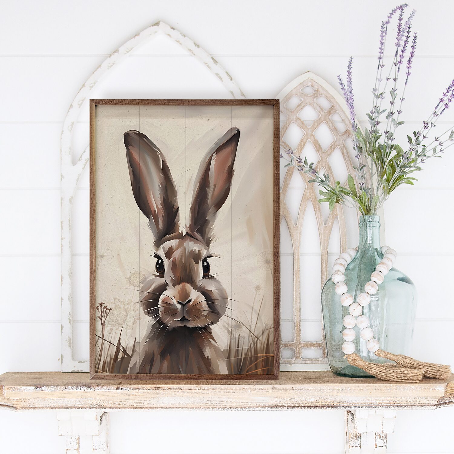Kendrick Home Framed Brown Rabbit Wood Wall Art