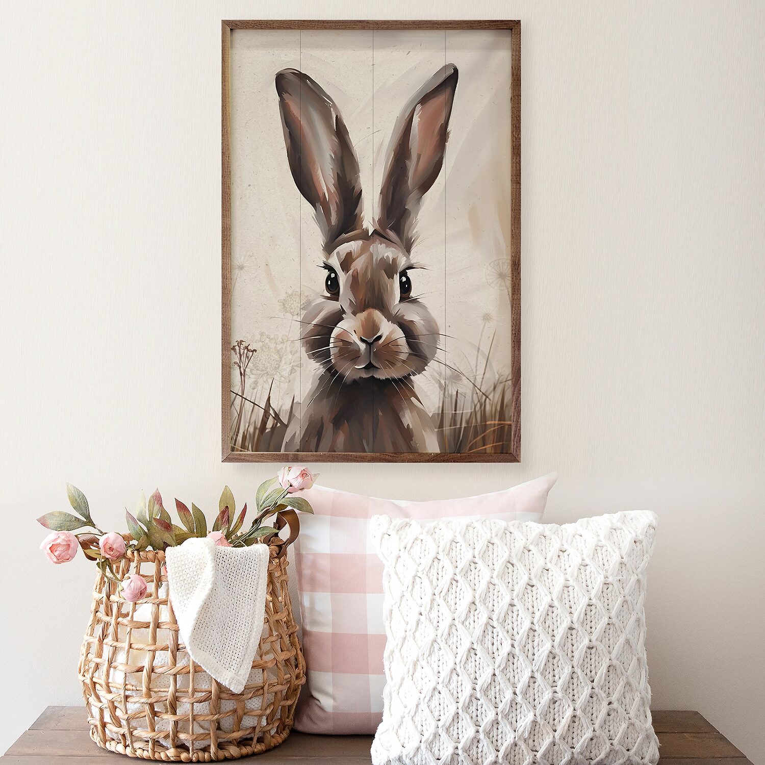 Kendrick Home Framed Brown Rabbit Wood Wall Art