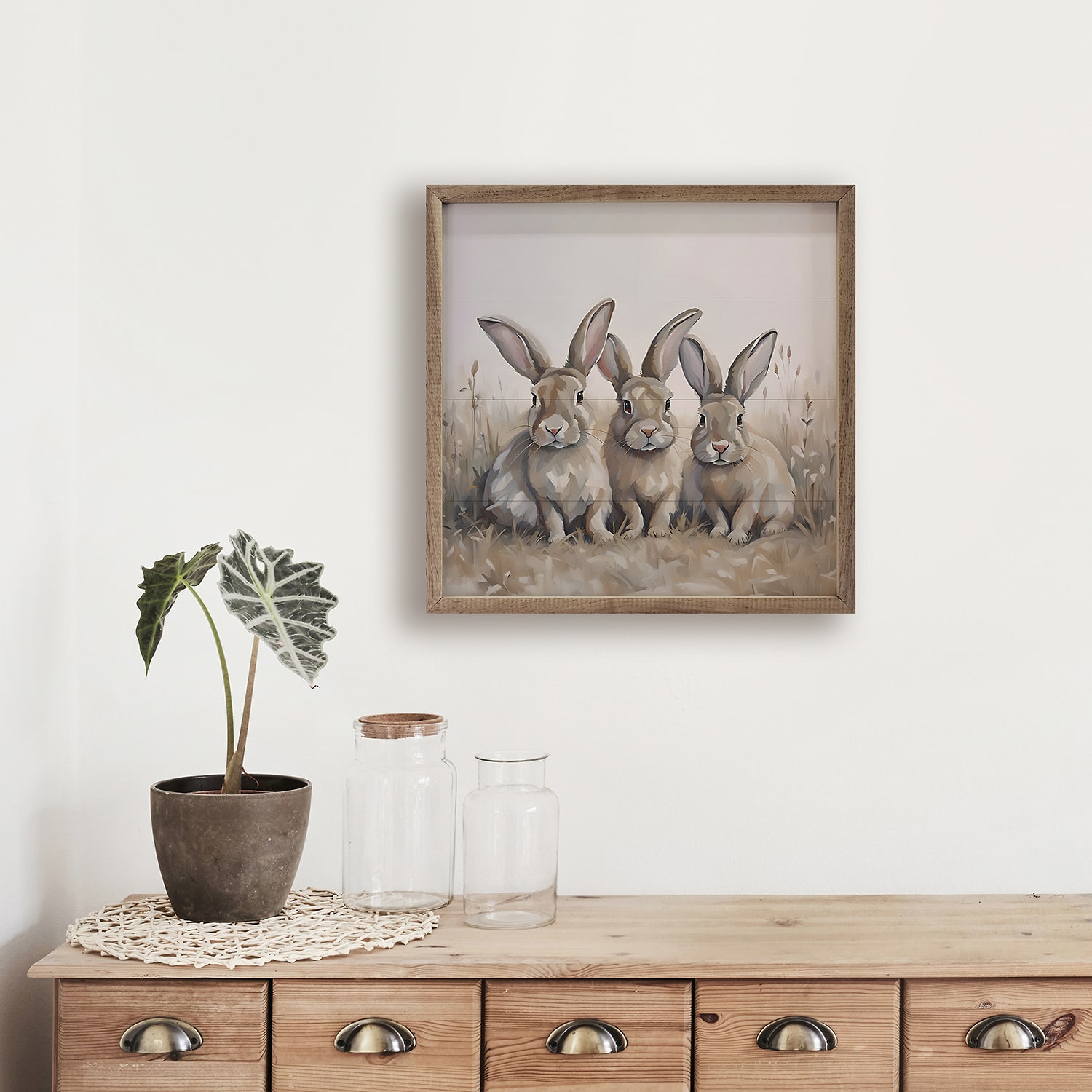 Kendrick Home Framed Three Rabbits Wood Wall Art