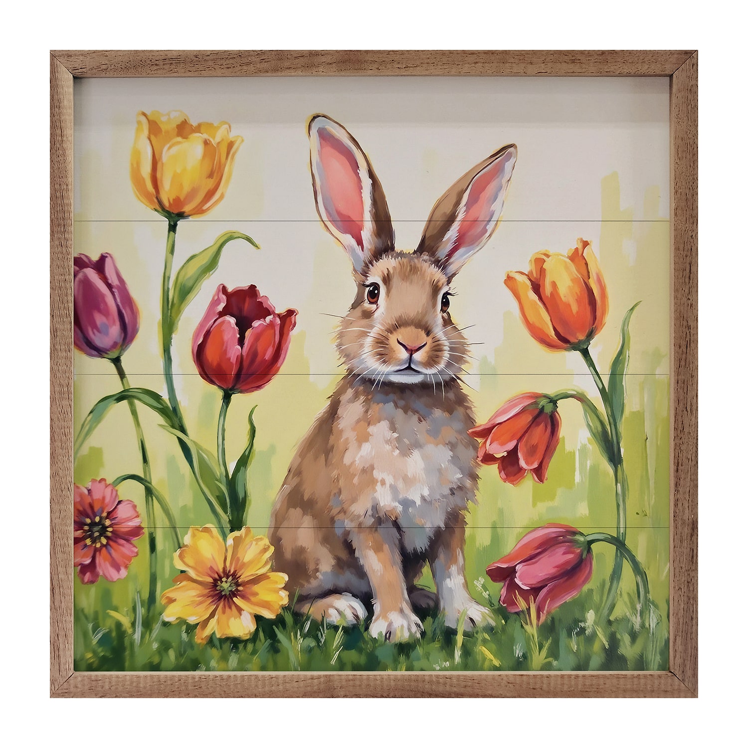 Kendrick Home Framed Bunny Tulips Wood Wall Art