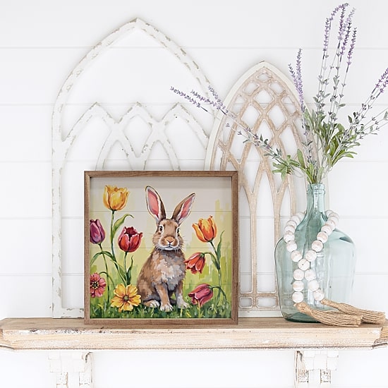 Kendrick Home Framed Bunny Tulips Wood Wall Art, Color: Beige - JCPenney