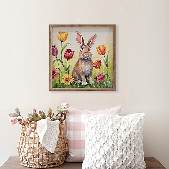 Kendrick Home Framed Bunny Tulips Wood Wall Art, Color: Beige - JCPenney