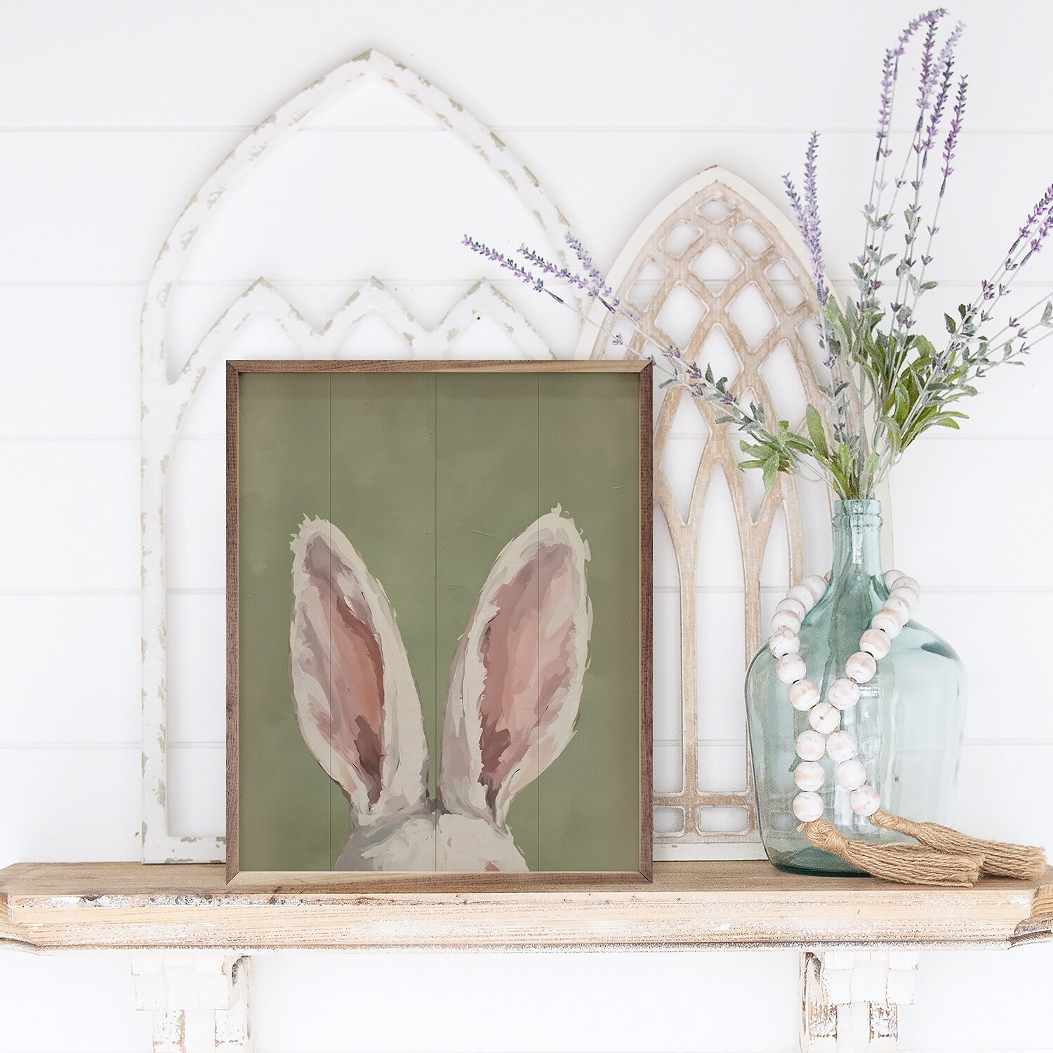 Kendrick Home Framed Bunny Ears Wood Wall Art