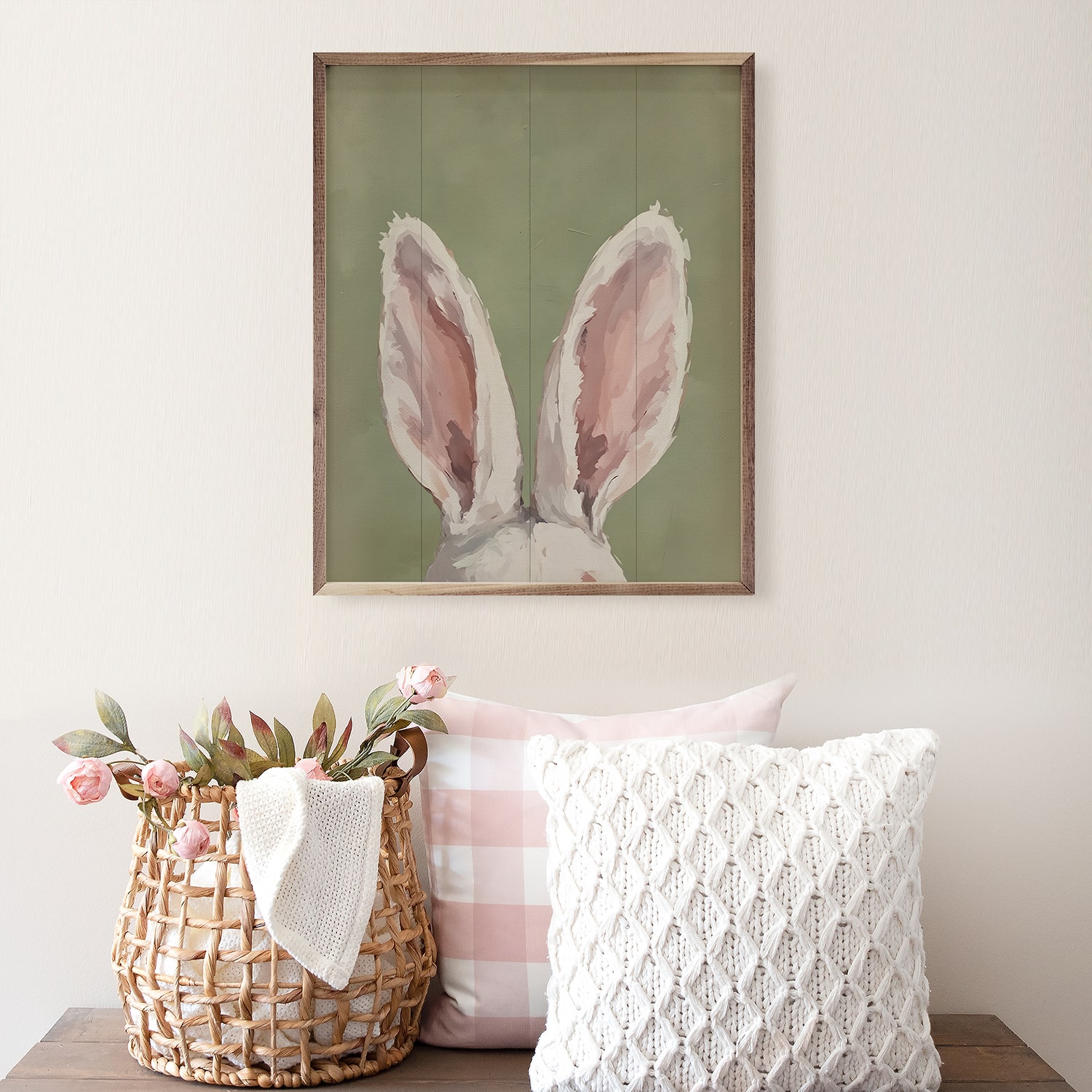 Kendrick Home Framed Bunny Ears Wood Wall Art