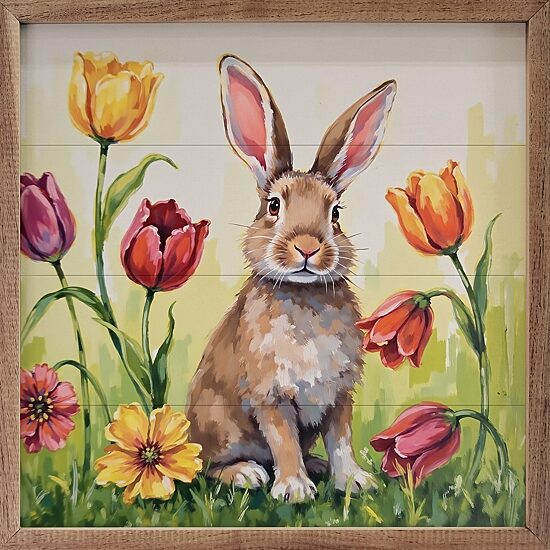 Kendrick Home Framed Bunny Tulips Wood Wall Art, Color: Beige - JCPenney