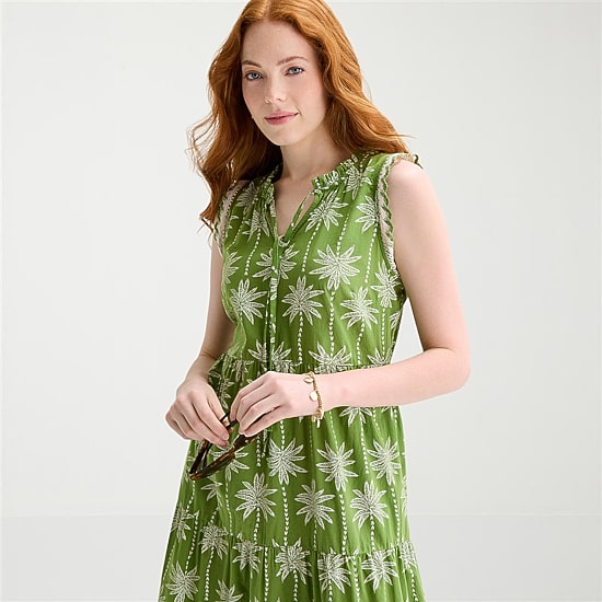 St. John's Bay Womens Plus Midi Split Tie Neck Sleeveless A-Line Dress