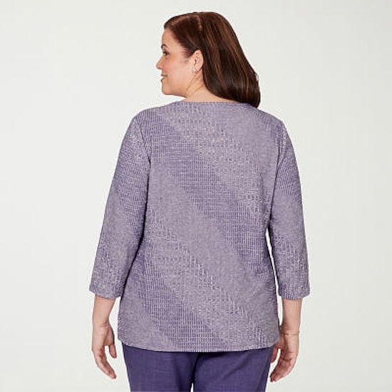 Alfred Dunner Grand Bazaar Womens Plus Crew Neck 3/4 Sleeve T-Shirt
