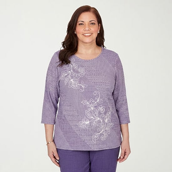 Alfred Dunner Grand Bazaar Womens Plus Crew Neck 3/4 Sleeve T-Shirt